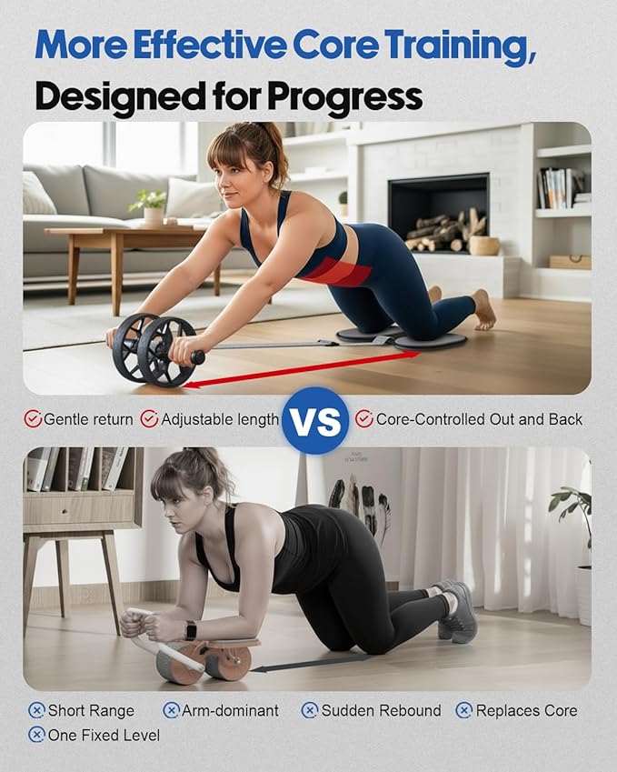 VINSGUIR Ab Roller Wheel for Beginners to Pros, Ab Roller with Adjustable & Detachable Resistance Band, Abs & Core Workout Equipment for Home Gym, Abdominal Wheel with Exercise Guide and Knee Pad, Men Women