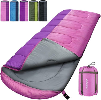 XL 10 Degree Sleeping Bags Waterproof for Adults 350GSM Machine Washable with Compression Sack for 3-4 Season Camping Outdoor