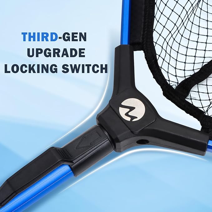 Floating Fishing Net Fish Landing Net, Fishing Nets for Fish, Kayak Fishing Net with Third-gen Upgrade Locking Switch - Lightweight Rubber Coated Fish Net for Easy Catch & Release