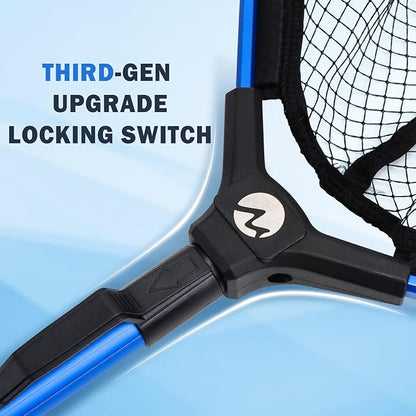 Floating Fishing Net Fish Landing Net, Fishing Nets for Fish, Kayak Fishing Net with Third-gen Upgrade Locking Switch - Lightweight Rubber Coated Fish Net for Easy Catch & Release