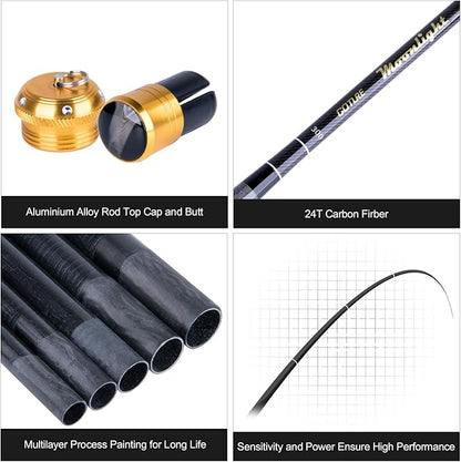 Goture//Telescopic Tenkara Fishing Rod Kit//Ultralight Travel Fishing Rod,Portable Collapsible Bass Crappie Rod, Carbon Fiber Inshore Stream Trout Pole 10 12 15 18 21 24 Free Tip Set(Top 3 Segment)