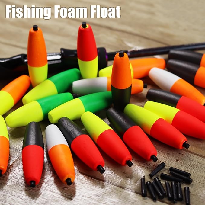 Bicolor Peg Floats, 1.5'' 2'' 2.5'' 3'' Cigar Fishing Cork Bobber Foam Floats with Pipe Plug for Catfish Santee Rigs 35 Pack