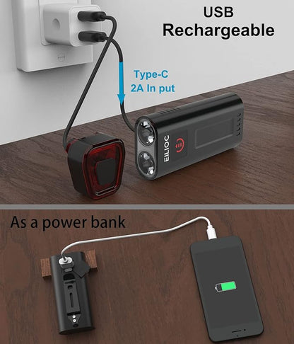 6400mAh Bike Lights for Night Riding, USB C Rechargeable Bicycle Headlight and Taillight Set, Super Bright 1200 Lumen, IPX5 Waterproof, Aluminum Alloy, 5 Modes, White, Red or Black