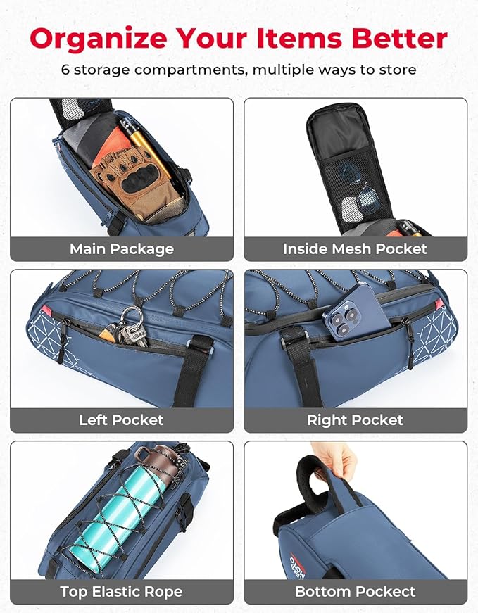 KEMIMOTO Rear Bike Rack Bag - 8L PVC Water Resistant Ebike Bags for Bicycle Rear Rack, Bicycle Trunk Pannier for Commuter Travel Shopping and Cycling (Blue)