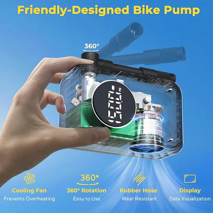 MOVCAN Mini Bike Pump,33s Fast Bicycle Pump with Guage,150PSI Portable Electric Bike Air Pump with Presta and Schrader Valve,Inflation Needle for Bike, Motorcycle, Mountain Bike, Ebike,Car, Balls