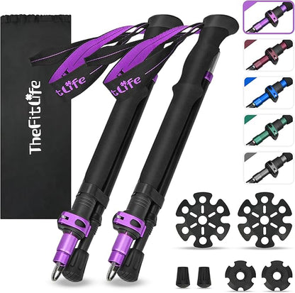 TheFitLife Collapsible Trekking Poles for Hiking – Lightweight Folding Walking Sticks for Men and Women with Extra-Long Foam Handle and Metal Flip Lock