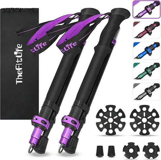 TheFitLife Collapsible Trekking Poles for Hiking – Lightweight Folding Walking Sticks for Men and Women with Extra-Long Foam Handle and Metal Flip Lock