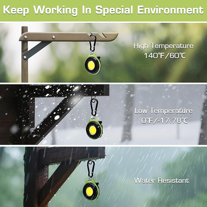 WORKPRO Mini Keychain Work Light, COB Keychain Flashlight with Hat Clip, Rechargeable Magnetic EDC Carabiner Flashlight, 3 Light Modes Emergency Light for Camping, Biking and Car Repairing, Green