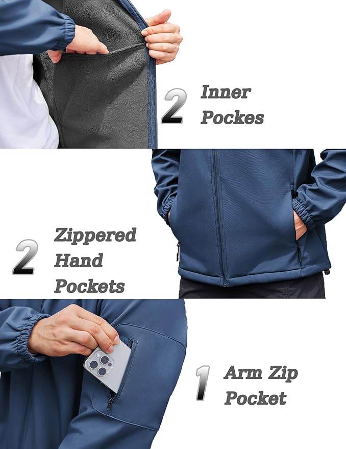 COOFANDY Men's Hooded Softshell Jacket Waterproof Fleece Lined Windbreaker Lightweight Outdoor Hiking Jacket