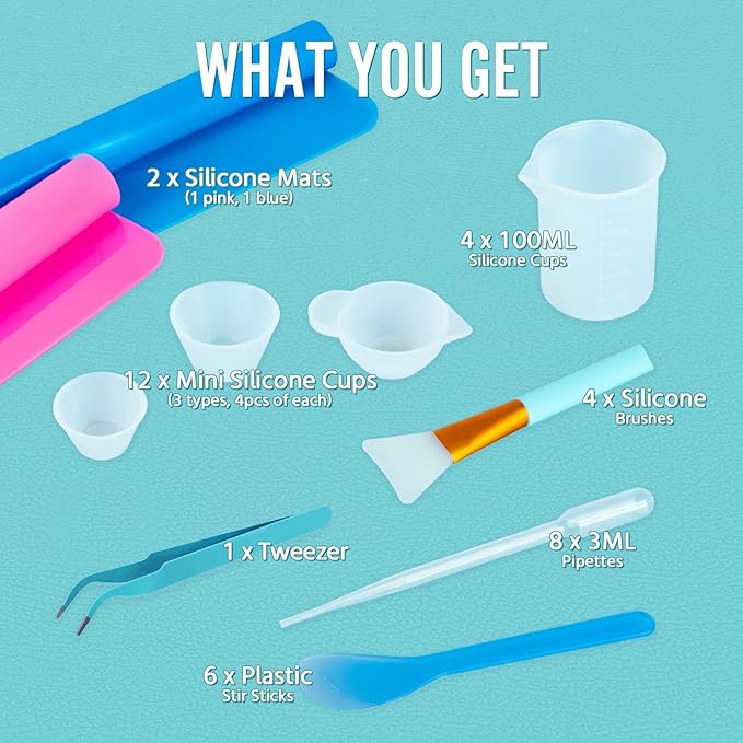 SWIGRANCE Epoxy Resin Mixing Tools Kit 36Pcs, Reusable Soft Silicone Tools, Includes A3 Non-Stick Silicone Mat, Measuring Cups, Dropper Pipettes, Stir Sticks, Brushes, Resin Casting DIY Jewelry Making