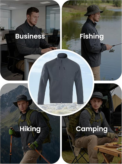 Men's Lightweight Waterproof Jacket,Tactical Rain Zip Up Softshell Jacket Windbreaker Casual for Hiking Travel Golf