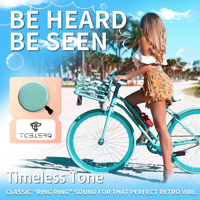 TCBIERO 95dB Bike Bell for Cruisers | 4 Colors (Black/White/Water Green/Pink) | Rust-Proof All-Ages Design | Loud Ring Ring Sound Alarm