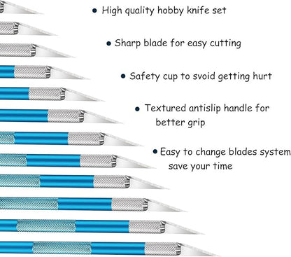 15 Pack Exacto Knife Set, Hobby Knife, Back to School Supplies Craft Knifes Kit for Art, Carving, DIY, Scrapbooking, Art, Cutting, Stencil(Blue)