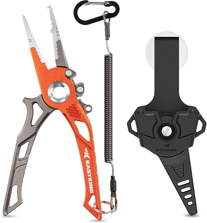 KastKing AlumaStream 7.5" Aluminum Fishing Pliers, Crossover Pliers, Wacky & Neko Rig Pliers With O-Ring Storage, Fishing Gear, Fishing Gifts for Men, Corrosion-Resistant Saltwater & Freshwater Pliers