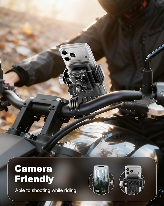 SUPERONE Motorcycle Phone Mount Holder, [Dual Vibration Dampener] Bike Phone Holder Handlebar Clamp, [Camera Friendly] Bicycle Scooter Phone Clip, Compatible with iPhone, Samsung, All Cell Phone