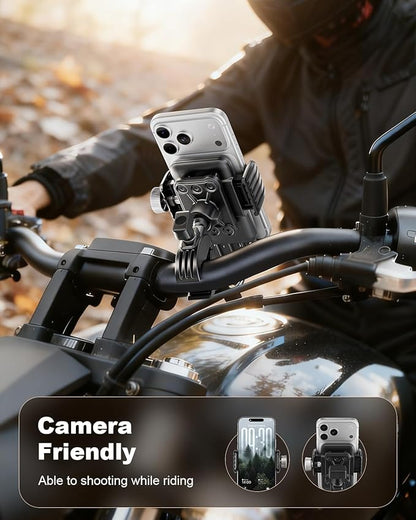 SUPERONE Motorcycle Phone Mount Holder, [Dual Vibration Dampener] Bike Phone Holder Handlebar Clamp, [Camera Friendly] Bicycle Scooter Phone Clip, Compatible with iPhone, Samsung, All Cell Phone