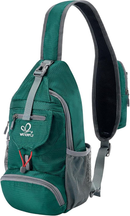 WATERFLY Packable Small Crossbody Sling Backpack Shoulder Chest Bag Daypack for Hiking Traveling