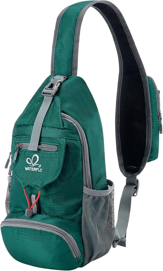WATERFLY Packable Small Crossbody Sling Backpack Shoulder Chest Bag Daypack for Hiking Traveling