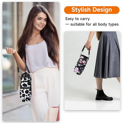 32/40/64/128 oz Neoprene Insulated Water Bottle Carrier Bag, Sling Bag Sleeve Pouch Holder with Strap & Paracord Handle and 2 Pocket for Travelling, Hiking, Camping