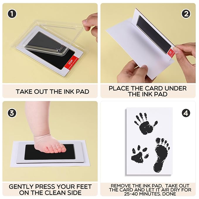 Jetec 60 Set Inkless Baby Footprint and Handprint Kit, Clean Touch Ink Pad for Baby Hand and Footprints, Dog Paw Print Kit with Ink Pads and Imprint Cards for Newborns Babies Pets Gifts (Black)