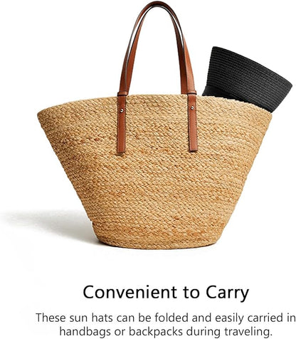 DRESHOW Women Straw Sun Hat Short Brim Panama Travel Fedora Beach Cap Roll up Summer Hat for Women Men UPF 50+