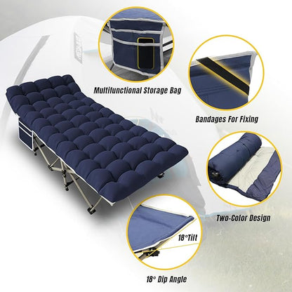 YELLOW JACKET Folding Camping Cot for Adults,600LBS Max Load,28" Wide Sleeping Cot with Removable Thick Mattress Portable Foldable Camping Bed with Carry Bag for Camp,Home,Office,Travel,Blue