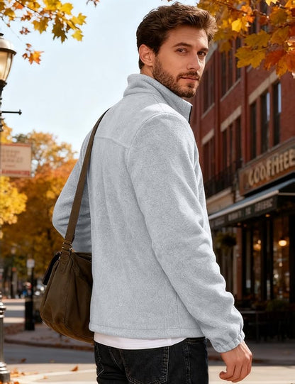Mens Polar Fleece Jacket Full Zip Lightweight Casual Outdoor Jackets Stand Collar Warm Coats with Pockets