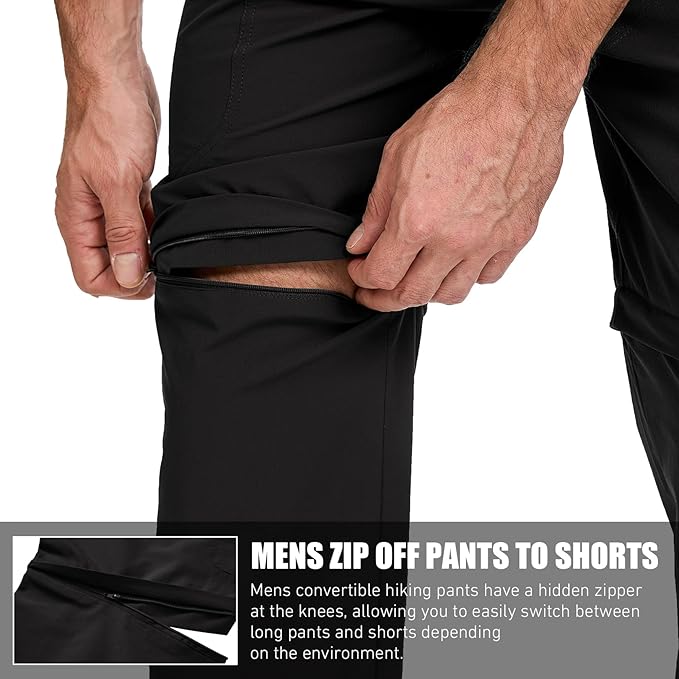 Mens Hiking Convertible Pants Quick Dry Waterproof Zip Off Lightweight Cargo Safari Fishing Work Pants Trousers with Belt