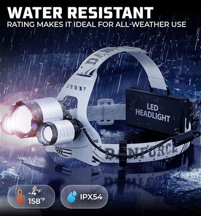 DanForce Headlamp. USB Rechargeable LED Head Lamp. Ultra Bright LUMINUS 1080 Lumen Headlamp Flashlight + Red Light. HeadLamps for Adults, Camping, Outdoors & Hard Hat Light. Zoomable IPX54 Headlight