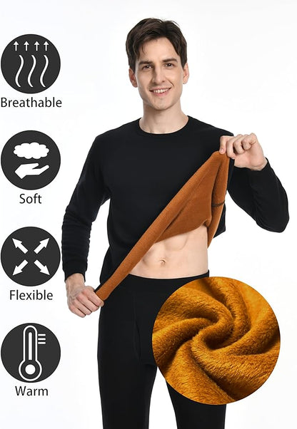 Nutria Mens Thermal Underwear Set Thick Fleece Lined Heavyweight Outdoor Baselayer Extreme Cold Weather Winter Ultra-Warm U10