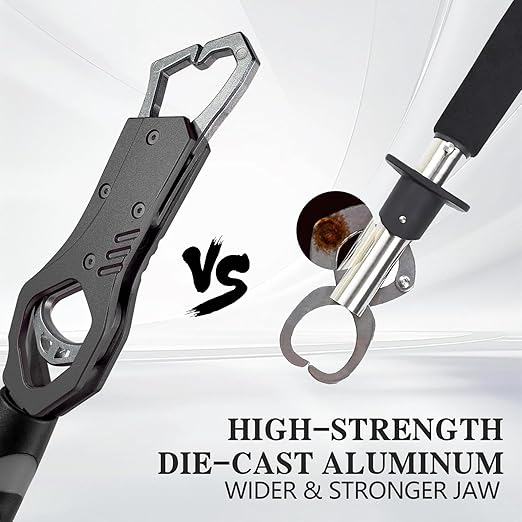 Eupheng 11.8'' Heavy-Duty Fish Gripper with Scale Rustproof Aluminum Body, Non-Slip Rubber Handle, Built-in Weight Estimator & Wrist Lanyard