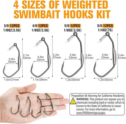 Dovesun 12PCS/25PCS Weighted Swimbait Hooks Weighted Fishing Hooks for Saltwater Freshwater EWG Worm Weedless Hooks for Bass Fishing 3/0 4/0 5/0