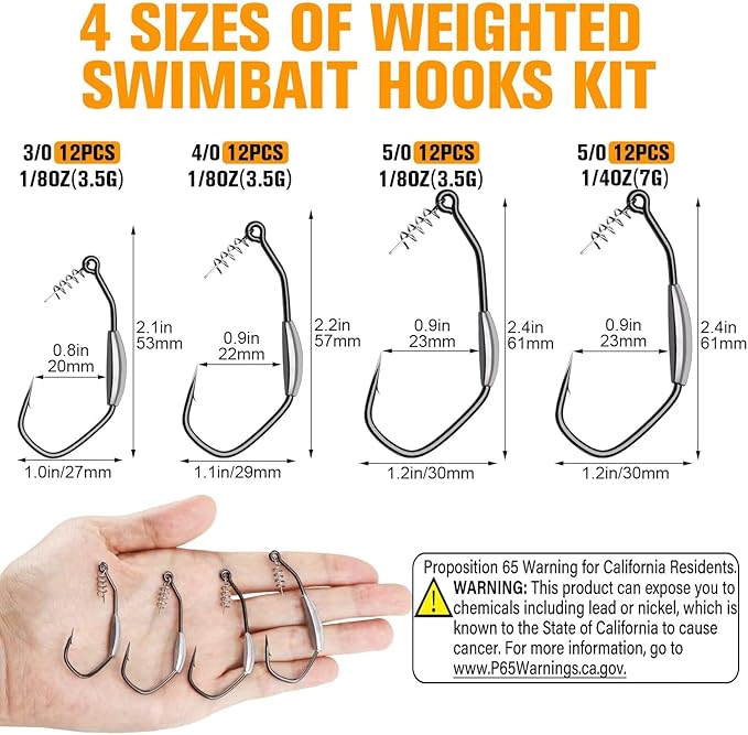 Dovesun 12PCS/25PCS Weighted Swimbait Hooks Weighted Fishing Hooks for Saltwater Freshwater EWG Worm Weedless Hooks for Bass Fishing 3/0 4/0 5/0
