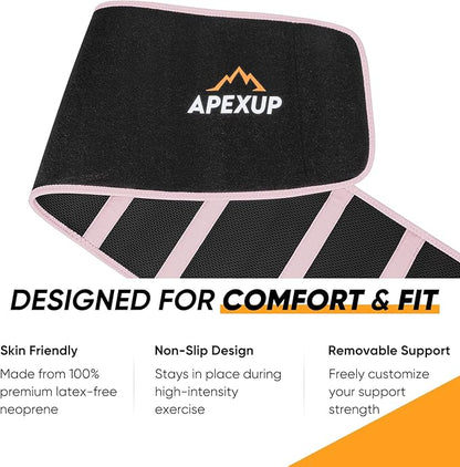 APEXUP Sweat Waist Trainer for Women and Men, Neoprene Waist Trimmer Belt Slimming Sweat Band with Removable Lumbar Support