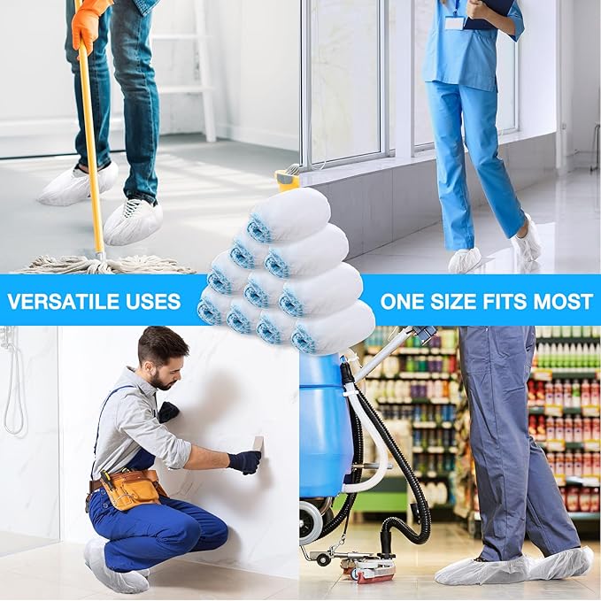 600 Packs Disposable Boot Shoe Covers Non Slip Thick Extra Booties for Shoes Covers Durable for Men Women (White)