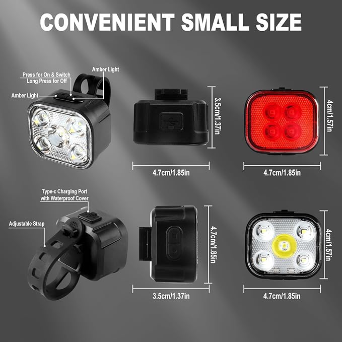 KunHe Bike Lights for Night Riding USB Rechargeable Bike Lights Front and Rear 8+12 Modes Bike Light Set Bicycle Lights Headlight and Taillight Easy to Install