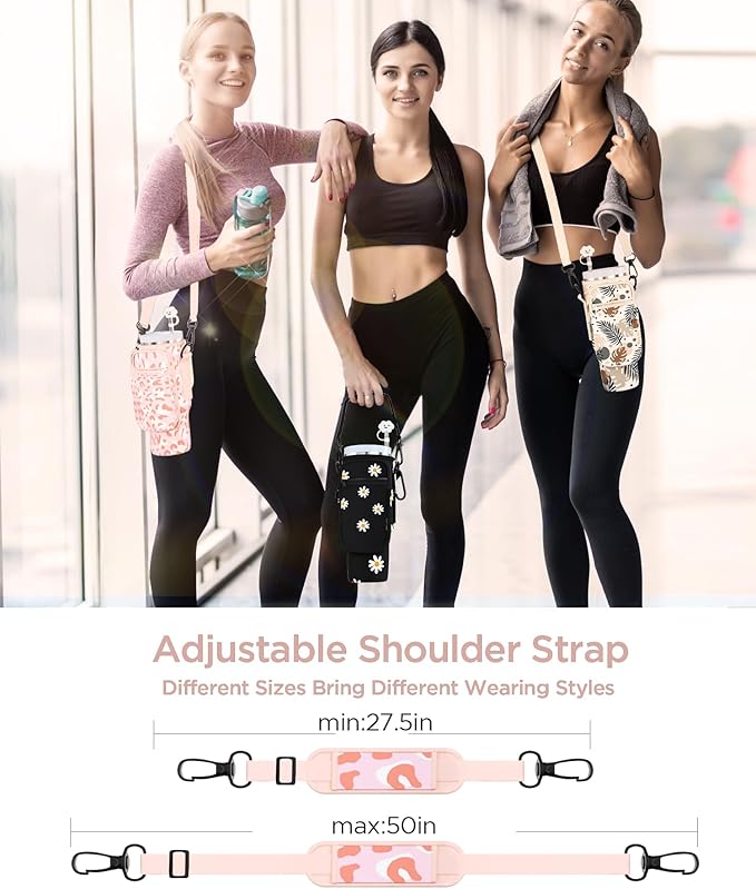 dabria Water Bottle Carrier Bag with Phone Pocket for Stanley 40/30 oz Tumbler Neoprene Water Bottle Holder Pouch with Adjustable Strap Bollus with Straw Cover & Carabiner for Stanley Cup Accessories