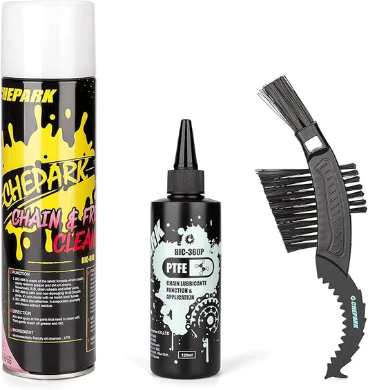 CHEPARK Bike Drivetrain cleaning & lubricating Essentials Kit with bike Degreaser,bike Lubricant Brush Tool- Bicycle Maintenance for Mountain Road Bikes (100P)