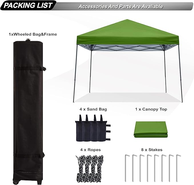 ABCCANOPY Stable Pop up Outdoor Canopy Tent 12 x 12 ft Base / 10 x 10 ft Top, Grass Green