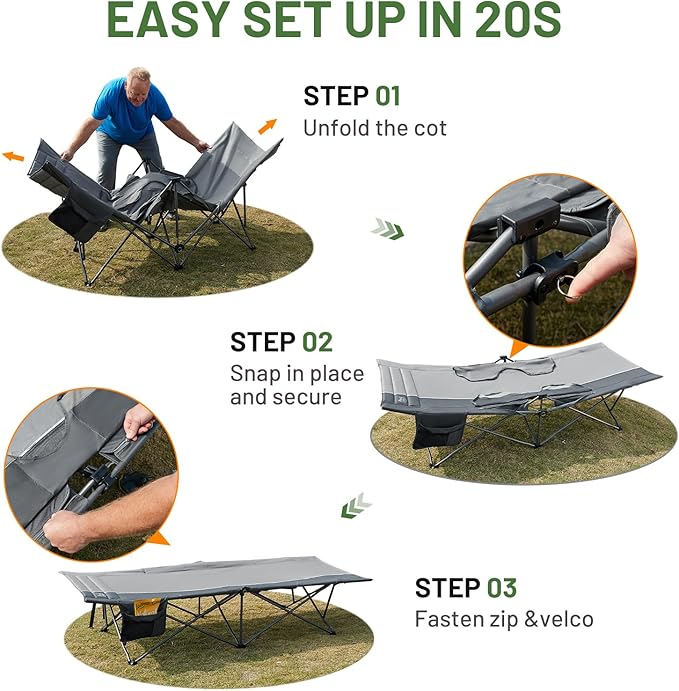 Timber Ridge Extra Wide Heavy Duty Camping Cot for Adult, Easy Set Up Oversized Sleeping Cot with Carry Bag for Camping, Travel and Outdoors, Support up to 450lbs