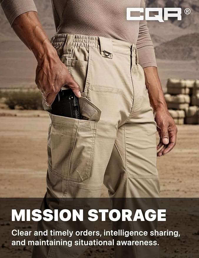 CQR Men's Flex Stretch Tactical Pants, Water Resistant Ripstop Cargo Pants, Lightweight EDC Outdoor Work Hiking Pants