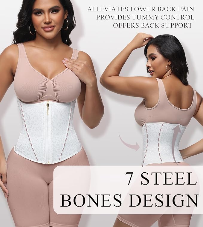 SHAPSHE White Waist Trainer For Women Tummy Control Corset Waist Cincher Shapewear With Zipper&Hooks