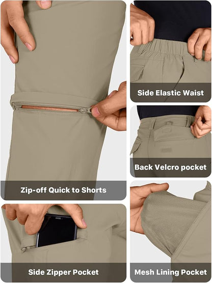 FREE SOLDIER Men's Outdoor Convertible Hiking Pants with Belt Lightweight Quick Dry Tactical Cargo Pants Nylon Spandex