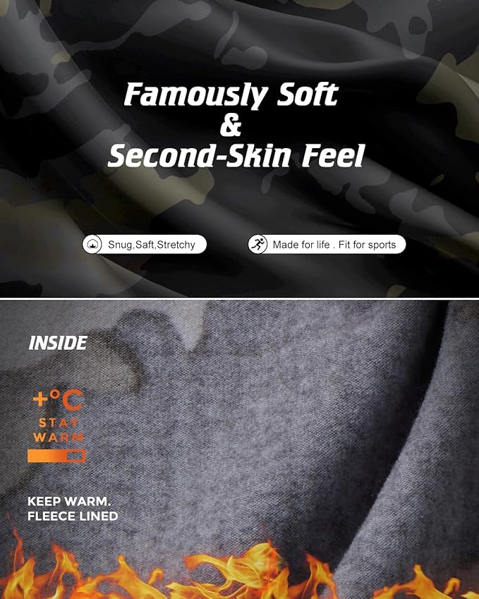 CL convallaria Long Johns Thermal Underwear for Men Soft Fleece Lined Base Layer Cold Weather Top Bottom Gift Set