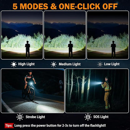 3Pack Rechargeable Flashlights High Lumens 9900FL, LED Flashlight Rechargeable with LCD Digital Display, 5Modes Adjustable Flash Light, Super Bright Flashlight Powerful, Tactical Flashlights for Home