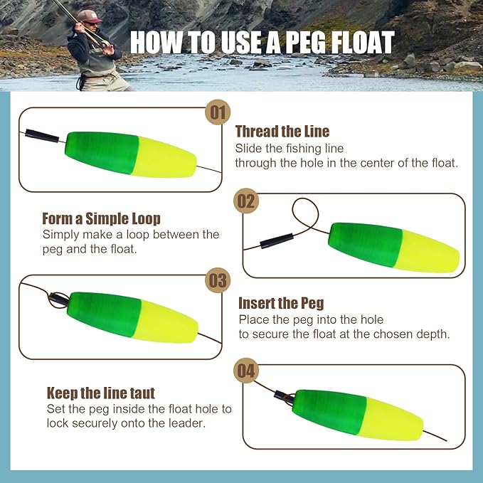 Bicolor Peg Floats, 1.5'' 2'' 2.5'' 3'' Cigar Fishing Cork Bobber Foam Floats with Pipe Plug for Catfish Santee Rigs 35 Pack