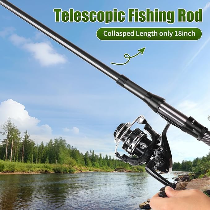 Fishing Rod Reel Combo - 2PCS 6.89ft Telescopic Fishing Poles 2PCS Spinning Reels Lures Set Fishing Pliers with Carrier Bag for Travel Saltwater Freshwater Gift Portable Fishing Pole Kit