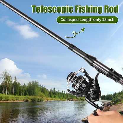 Fishing Rod Reel Combo - 2PCS 6.89ft Telescopic Fishing Poles 2PCS Spinning Reels Lures Set Fishing Pliers with Carrier Bag for Travel Saltwater Freshwater Gift Portable Fishing Pole Kit