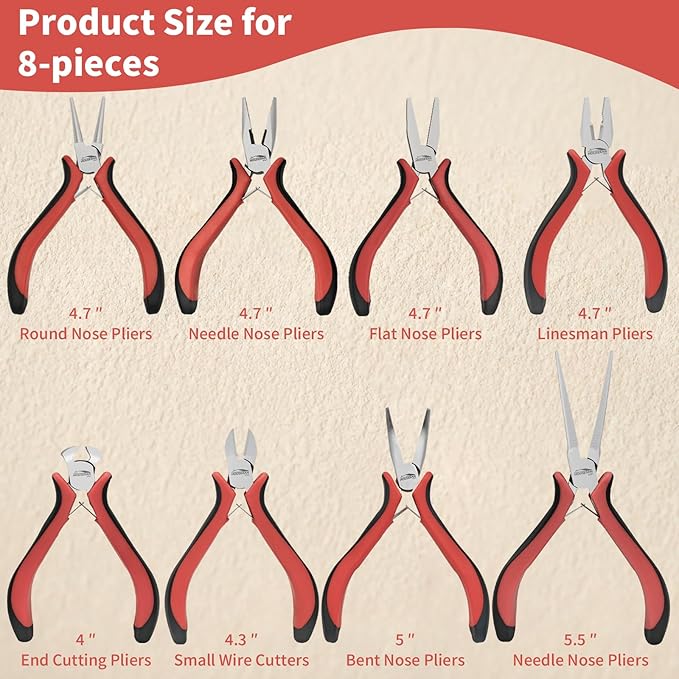 8 Packs Jewelry Pliers Set, Jewelry Making Tools with Needle Nose Pliers, Wire Cutters, Round Nose pliers, Bent Nose Plier