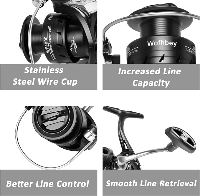 Spinning Fishing Reels for Saltwater Freshwater, 3000/4000 Series Fishing Spool Left/Right Interchangeable, 7+1 Real Ball Bearings, Real 5.2:1 Gear Ratio